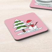 Snowman met Snowy Pine Tree Bier Onderzetter (Linkerzijde)