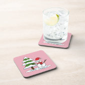 Snowman met Snowy Pine Tree Bier Onderzetter (Rechterzijde)