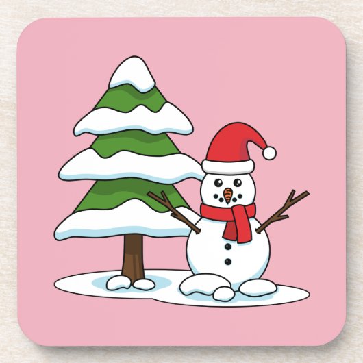 Snowman met Snowy Pine Tree Bier Onderzetter (Voorkant)