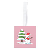 Snowman met Snowy Pine Tree Decoratie (Voorkant)