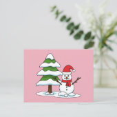 Snowman met Snowy Pine Tree Feestdagenkaart (Staand voorkant)
