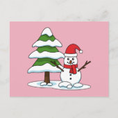 Snowman met Snowy Pine Tree Feestdagenkaart (Voorkant)