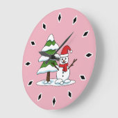 Snowman met Snowy Pine Tree Grote Klok (Hoek)