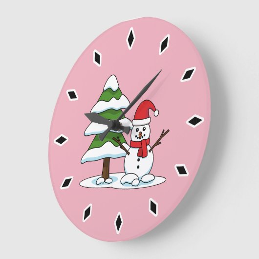 Snowman met Snowy Pine Tree Grote Klok (Hoek)