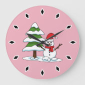 Snowman met Snowy Pine Tree Grote Klok (Voorkant)