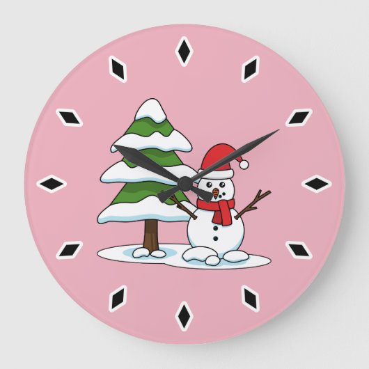 Snowman met Snowy Pine Tree Grote Klok (Voorkant)