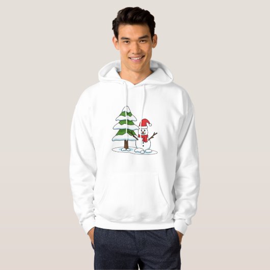 Snowman met Snowy Pine Tree Hoodie (Voorkant volledig)