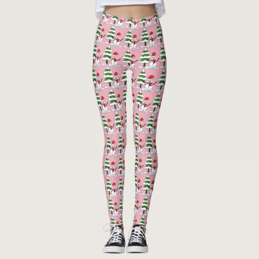 Snowman met Snowy Pine Tree Leggings (Voorkant)