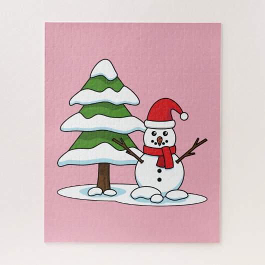 Snowman met Snowy Pine Tree Legpuzzel (Verticaal)