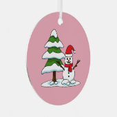 Snowman met Snowy Pine Tree Metalen Ornament (Voorkant Rechts)