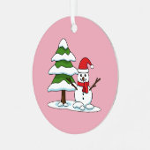 Snowman met Snowy Pine Tree Metalen Ornament (Voorkant links)