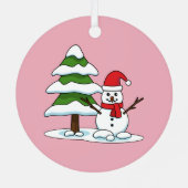 Snowman met Snowy Pine Tree Metalen Ornament (Achterkant)