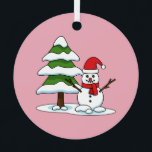 Snowman met Snowy Pine Tree Metalen Ornament<br><div class="desc">Een illustratie van een schattige sneeuwman met een schattige rode kap en een snowy pijnboom. Sneeuwval tijdens de winter is een van de beste ervaringen die dit seizoen kan opleveren, om nog maar te zwijgen van het feit dat kinderen en volwassenen hun eigen sneeuwpop kunnen maken en plezier kunnen hebben...</div>