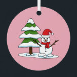 Snowman met Snowy Pine Tree Metalen Ornament<br><div class="desc">Een illustratie van een schattige sneeuwman met een schattige rode kap en een snowy pijnboom. Sneeuwval tijdens de winter is een van de beste ervaringen die dit seizoen kan opleveren, om nog maar te zwijgen van het feit dat kinderen en volwassenen hun eigen sneeuwpop kunnen maken en plezier kunnen hebben...</div>