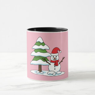 Snowman met Snowy Pine Tree Mok