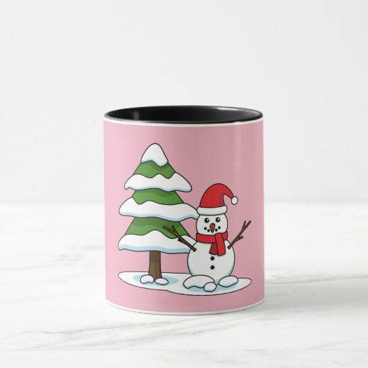 Snowman met Snowy Pine Tree Mok (Midden)