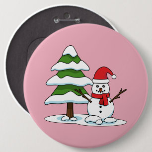 Snowman met Snowy Pine Tree Ronde Button 6,0 Cm