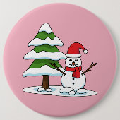 Snowman met Snowy Pine Tree Ronde Button 6,0 Cm (Voorkant)