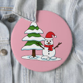 Snowman met Snowy Pine Tree Ronde Button 6,0 Cm (In situ)