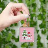 Snowman met Snowy Pine Tree Sleutelhanger (Hand)