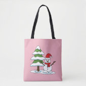 Snowman met Snowy Pine Tree Tote Bag (Voorkant)