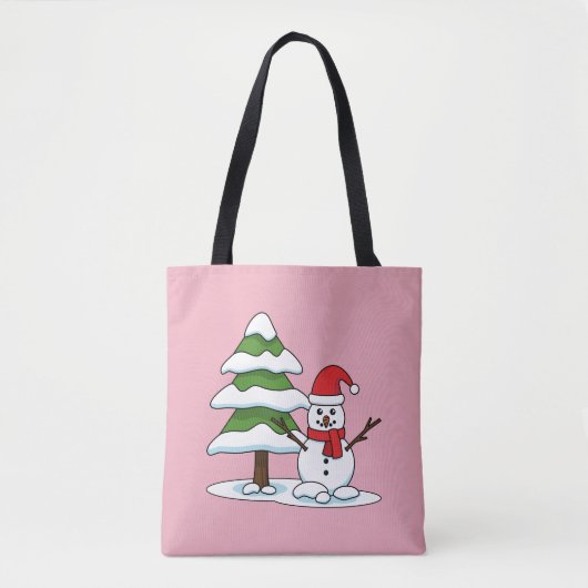 Snowman met Snowy Pine Tree Tote Bag (Voorkant)