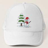 Snowman met Snowy Pine Tree Trucker Pet (Voorkant)