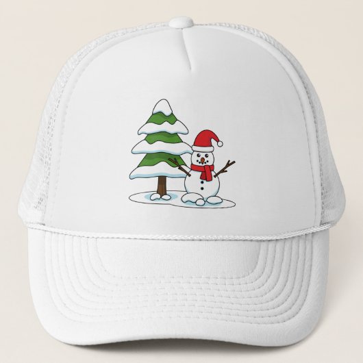 Snowman met Snowy Pine Tree Trucker Pet (Voorkant)