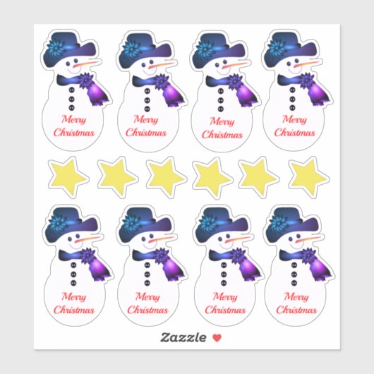 Snowman met sterren sticker (Vel)