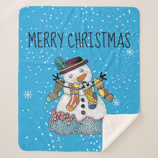 Snowman met Stockings Fleece Sherpa Blanket Sherpa Deken (Voorkant)