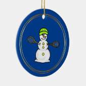 Snowman met Tennis Rackets kerstversiering Keramisch Ornament (Rechts)