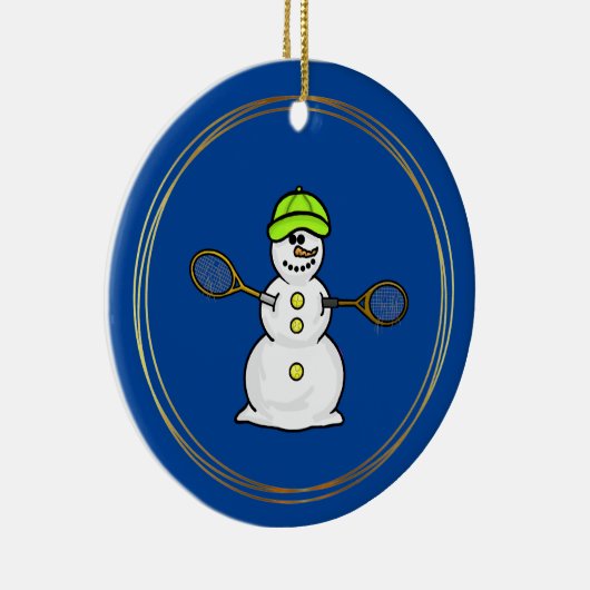 Snowman met Tennis Rackets kerstversiering Keramisch Ornament (Rechts)