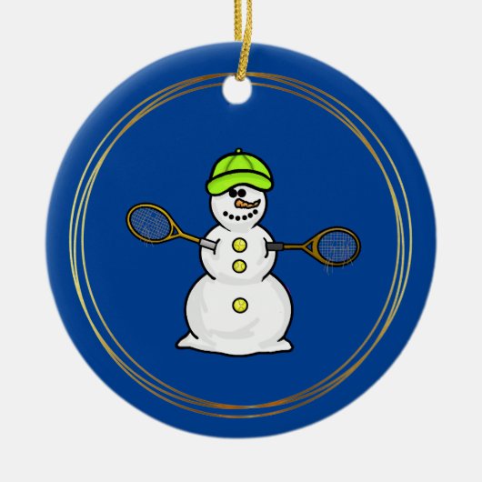 Snowman met Tennis Rackets kerstversiering Keramisch Ornament (Voorkant)