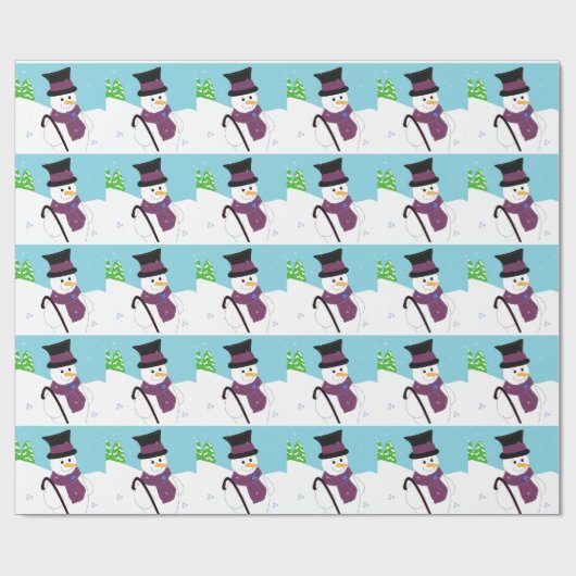 Snowman met Top Hat en Cane Cadeaupapier (Vlak)