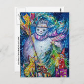 SNOWMAN MET TOYS, wit blauw geel Briefkaart (Voorkant / Achterkant)