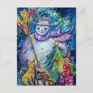 SNOWMAN MET TOYS, wit blauw geel Briefkaart