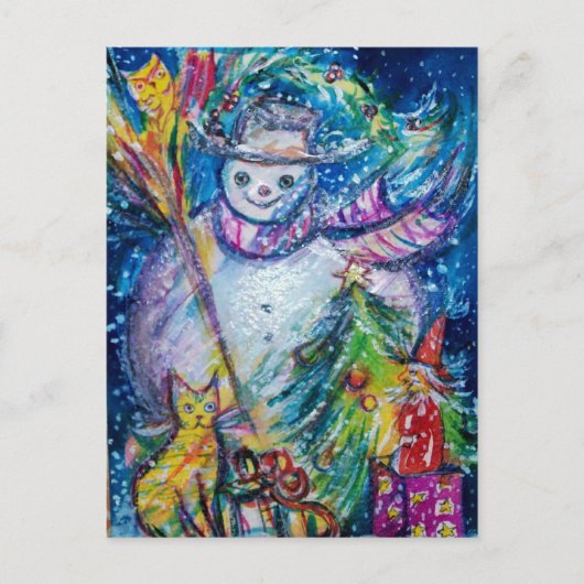 SNOWMAN MET TOYS, wit blauw geel Briefkaart (Voorkant)