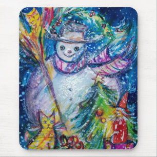 SNOWMAN MET TOYS, wit blauw geel Muismat