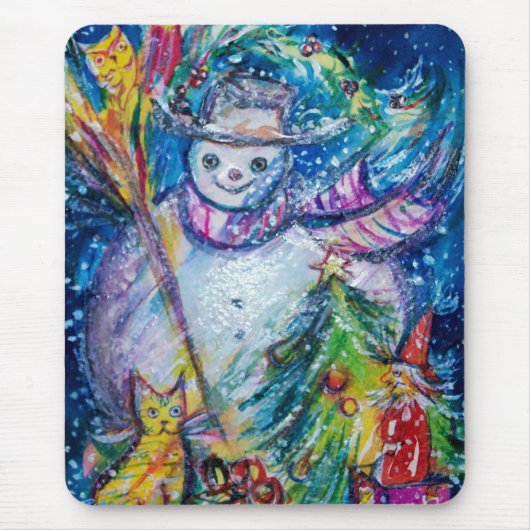 SNOWMAN MET TOYS, wit blauw geel Muismat (Voorkant)