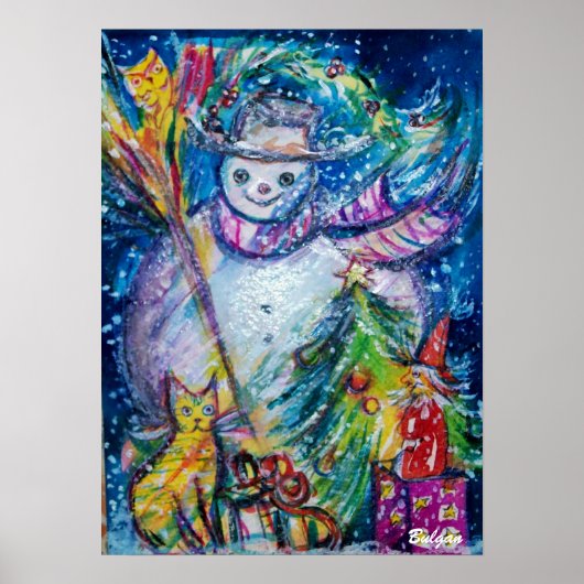 SNOWMAN MET TOYS, wit blauw geel Poster (Voorkant)