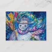 SNOWMAN MET TOYS, wit blauw geel Visitekaartje (Achterkant)