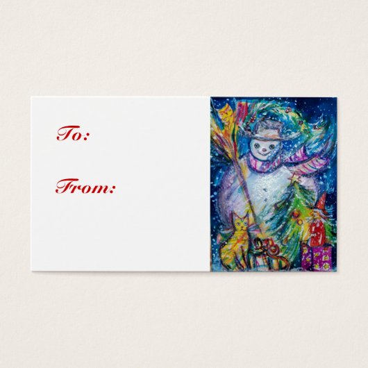 SNOWMAN MET TOYS, wit blauw geel Visitekaartjes (Voorkant)