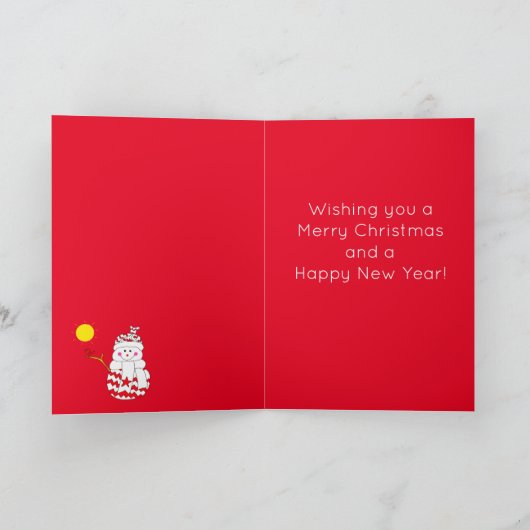 Snowman met vogelkerst feestdagen kaart (Binnen)
