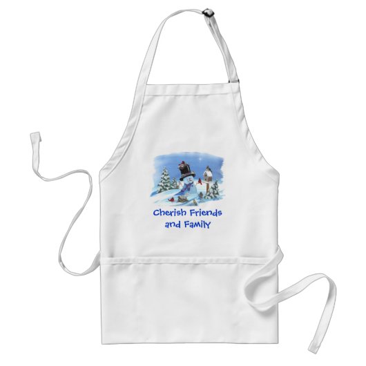 Snowman met vogels standaard schort (Voorkant)