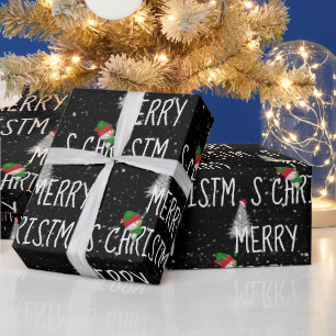 Snowman met vrolijk kerstfeest en boom in Snowflak Cadeaupapier