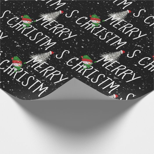 Snowman met vrolijk kerstfeest en boom in Snowflak Cadeaupapier (Hoek)