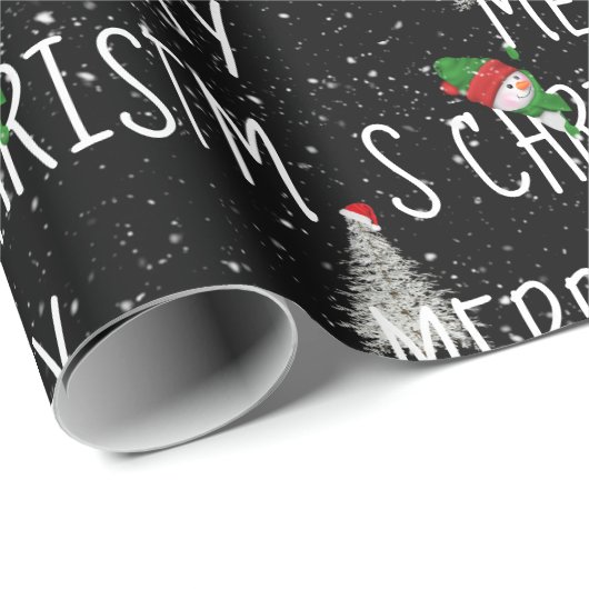 Snowman met vrolijk kerstfeest en boom in Snowflak Cadeaupapier (Rol Hoek)