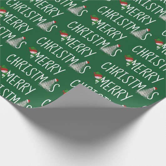 Snowman met vrolijk kerstfeest en boom in Snowflak Cadeaupapier (Hoek)