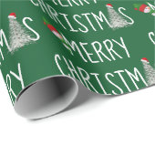 Snowman met vrolijk kerstfeest en boom in Snowflak Cadeaupapier (Rol Hoek)