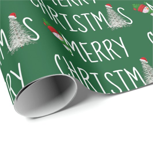 Snowman met vrolijk kerstfeest en boom in Snowflak Cadeaupapier (Rol Hoek)